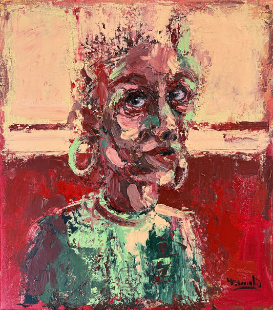 Abstract painting of a person with a textured background