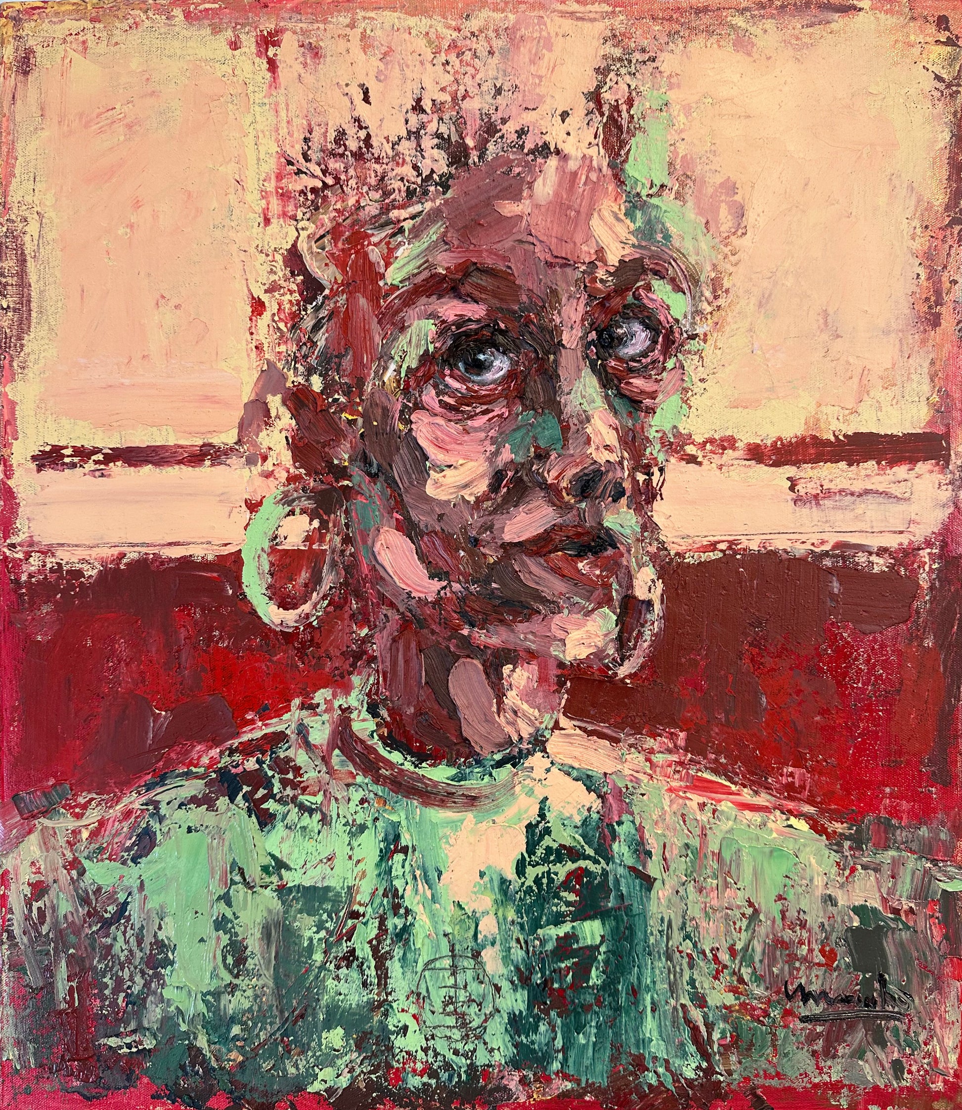Abstract painting of a person with a textured background